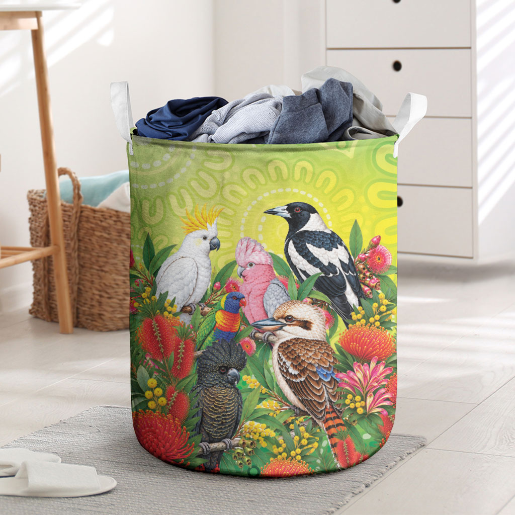 Australian Native Birds Laundry Basket Art Dot Painting Pattern
