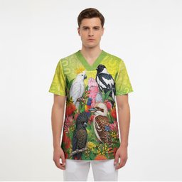 Australian Native Birds Scrub Top Art Dot Painting Pattern
