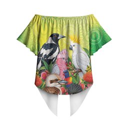 Australian Native Birds Off Shoulder Wrap Waist Top Art Dot Painting Pattern