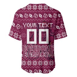 Personalized Brisbane Broncos Christmas Baseball Jersey Australian Rugby Fans - Pixelated Ugly Xmas Pattern Mascot Santa