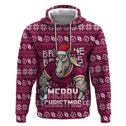 Personalized Brisbane Broncos Christmas Hoodie Australian Rugby Fans - Pixelated Ugly Xmas Pattern Mascot Santa