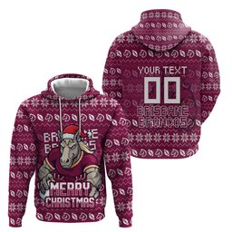 Personalized Brisbane Broncos Christmas Hoodie Australian Rugby Fans - Pixelated Ugly Xmas Pattern Mascot Santa