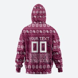 Personalized Brisbane Broncos Christmas Zip Hoodie Australian Rugby Fans - Pixelated Ugly Xmas Pattern Mascot Santa