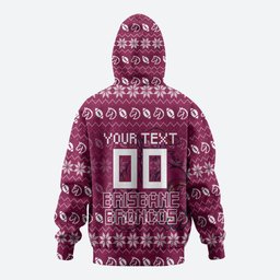 Personalized Brisbane Broncos Christmas Hoodie Australian Rugby Fans - Pixelated Ugly Xmas Pattern Mascot Santa