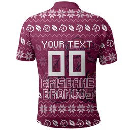 Personalized Brisbane Broncos Christmas Polo Shirt Australian Rugby Fans - Pixelated Ugly Xmas Pattern Mascot Santa