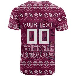 Personalized Brisbane Broncos Christmas T Shirt Australian Rugby Fans - Pixelated Ugly Xmas Pattern Mascot Santa
