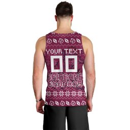 Personalized Brisbane Broncos Christmas Men Tank Top Australian Rugby Fans - Pixelated Ugly Xmas Pattern Mascot Santa