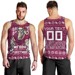 Personalized Brisbane Broncos Christmas Men Tank Top Australian Rugby Fans - Pixelated Ugly Xmas Pattern Mascot Santa