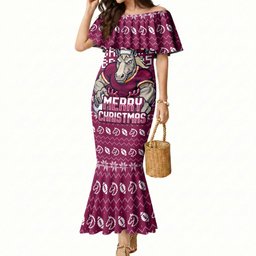 Personalized Brisbane Broncos Christmas Mermaid Dress Australian Rugby Fans - Pixelated Ugly Xmas Pattern Mascot Santa