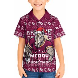 Personalized Brisbane Broncos Christmas Kid Hawaiian Shirt Australian Rugby Fans - Pixelated Ugly Xmas Pattern Mascot Santa