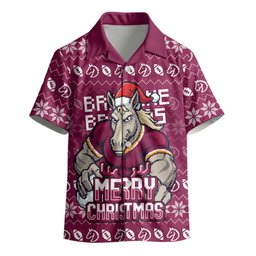 Personalized Brisbane Broncos Christmas Kid Hawaiian Shirt Australian Rugby Fans - Pixelated Ugly Xmas Pattern Mascot Santa