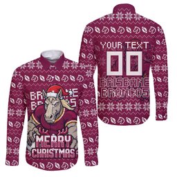 Personalized Brisbane Broncos Christmas Family Matching Puletasi and Hawaiian Shirt Australian Rugby Fans - Pixelated Ugly Xmas Pattern Mascot Santa