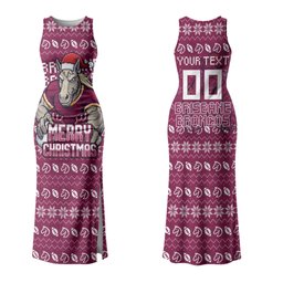Personalized Brisbane Broncos Christmas Family Matching Tank Maxi Dress and Hawaiian Shirt Australian Rugby Fans - Pixelated Ugly Xmas Pattern Mascot Santa