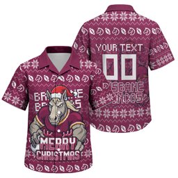 Personalized Brisbane Broncos Christmas Family Matching Mermaid Dress and Hawaiian Shirt Australian Rugby Fans - Pixelated Ugly Xmas Pattern Mascot Santa