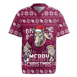Personalized Brisbane Broncos Christmas Rugby Jersey Australian Rugby Fans - Pixelated Ugly Xmas Pattern Mascot Santa