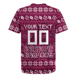 Personalized Brisbane Broncos Christmas Rugby Jersey Australian Rugby Fans - Pixelated Ugly Xmas Pattern Mascot Santa