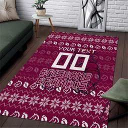 Personalized Brisbane Broncos Christmas Area Rug Australian Rugby Fans - Pixelated Ugly Xmas Pattern Mascot Santa
