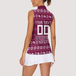 Personalized Brisbane Broncos Christmas Women Sleeveless Polo Shirt Australian Rugby Fans - Pixelated Ugly Xmas Pattern Mascot Santa
