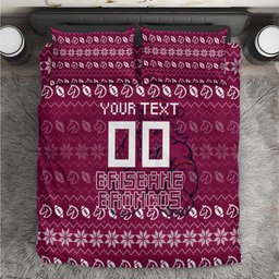 Personalized Brisbane Broncos Christmas Bedding Set Australian Rugby Fans - Pixelated Ugly Xmas Pattern Mascot Santa