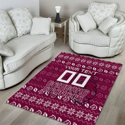Personalized Brisbane Broncos Christmas Area Rug Australian Rugby Fans - Pixelated Ugly Xmas Pattern Mascot Santa