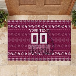 Personalized Brisbane Broncos Christmas Rubber Doormat Australian Rugby Fans - Pixelated Ugly Xmas Pattern Mascot Santa
