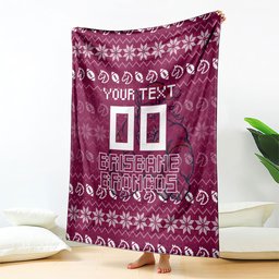 Personalized Brisbane Broncos Christmas Blanket Australian Rugby Fans - Pixelated Ugly Xmas Pattern Mascot Santa
