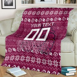 Personalized Brisbane Broncos Christmas Blanket Australian Rugby Fans - Pixelated Ugly Xmas Pattern Mascot Santa