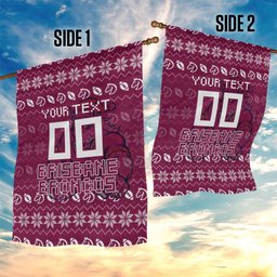 Personalized Brisbane Broncos Christmas Garden Flag Australian Rugby Fans - Pixelated Ugly Xmas Pattern Mascot Santa