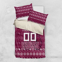 Personalized Brisbane Broncos Christmas Bedding Set Australian Rugby Fans - Pixelated Ugly Xmas Pattern Mascot Santa