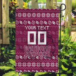 Personalized Brisbane Broncos Christmas Garden Flag Australian Rugby Fans - Pixelated Ugly Xmas Pattern Mascot Santa