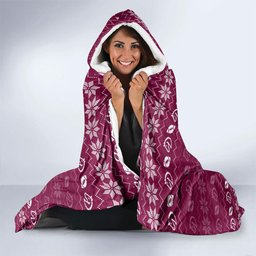 Personalized Brisbane Broncos Christmas Hooded Blanket Australian Rugby Fans - Pixelated Ugly Xmas Pattern Mascot Santa