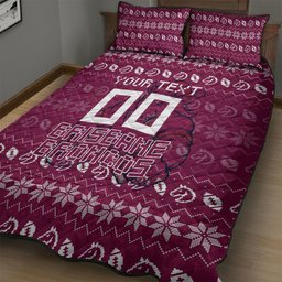 Personalized Brisbane Broncos Christmas Quilt Bed Set Australian Rugby Fans - Pixelated Ugly Xmas Pattern Mascot Santa