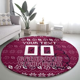 Personalized Brisbane Broncos Christmas Round Carpet Australian Rugby Fans - Pixelated Ugly Xmas Pattern Mascot Santa
