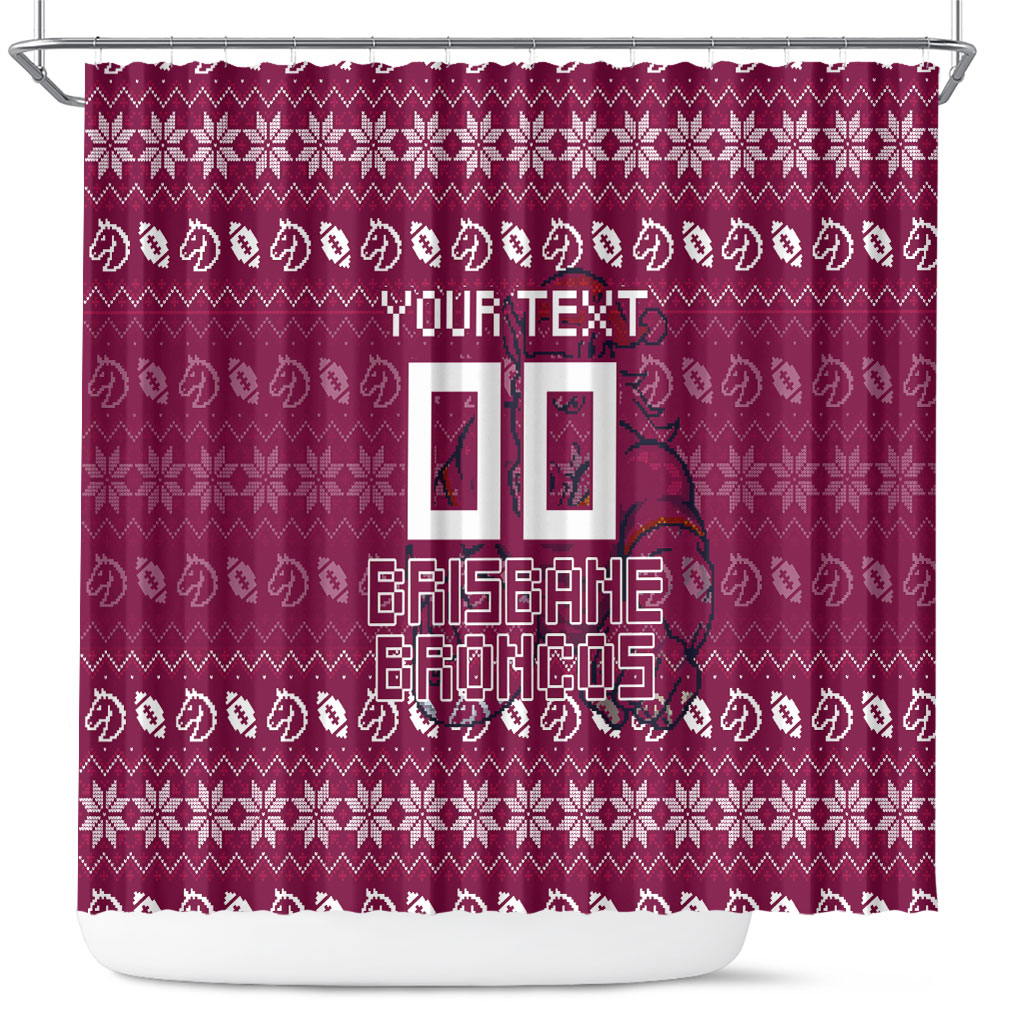 Personalized Brisbane Broncos Christmas Shower Curtain Australian Rugby Fans - Pixelated Ugly Xmas Pattern Mascot Santa