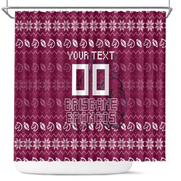 Personalized Brisbane Broncos Christmas Shower Curtain Australian Rugby Fans - Pixelated Ugly Xmas Pattern Mascot Santa