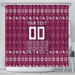 Personalized Brisbane Broncos Christmas Shower Curtain Australian Rugby Fans - Pixelated Ugly Xmas Pattern Mascot Santa