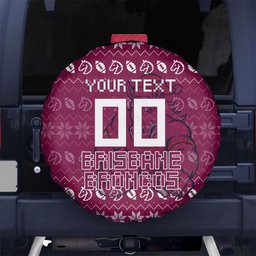 Personalized Brisbane Broncos Christmas Spare Tire Cover Australian Rugby Fans - Pixelated Ugly Xmas Pattern Mascot Santa