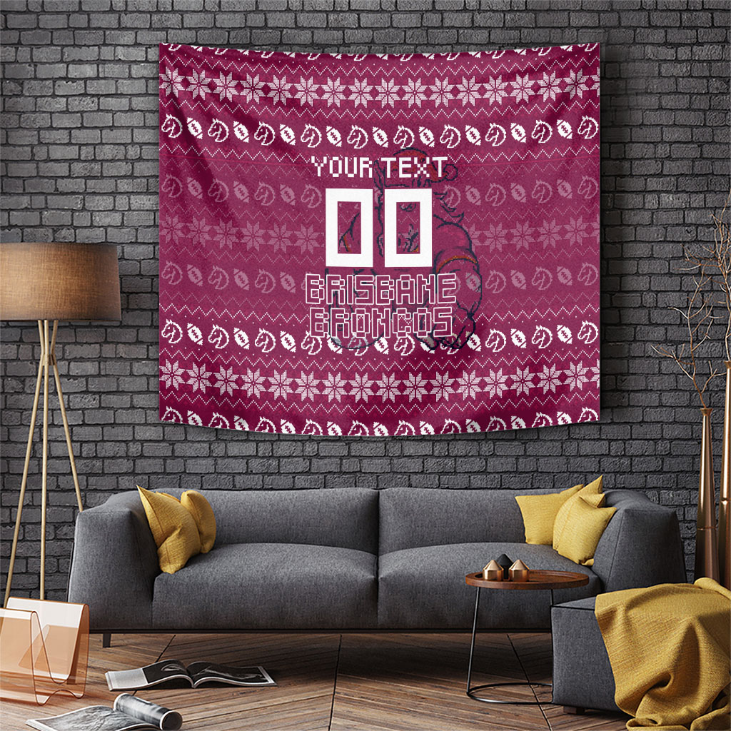 Personalized Brisbane Broncos Christmas Tapestry Australian Rugby Fans - Pixelated Ugly Xmas Pattern Mascot Santa