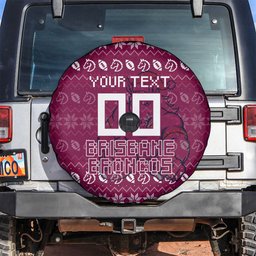 Personalized Brisbane Broncos Christmas Spare Tire Cover Australian Rugby Fans - Pixelated Ugly Xmas Pattern Mascot Santa