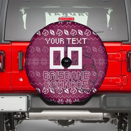 Personalized Brisbane Broncos Christmas Spare Tire Cover Australian Rugby Fans - Pixelated Ugly Xmas Pattern Mascot Santa
