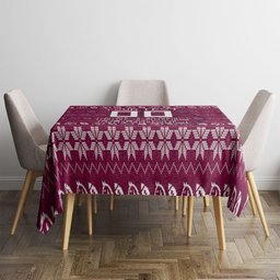 Personalized Brisbane Broncos Christmas Tablecloth Australian Rugby Fans - Pixelated Ugly Xmas Pattern Mascot Santa