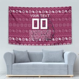 Personalized Brisbane Broncos Christmas Tapestry Australian Rugby Fans - Pixelated Ugly Xmas Pattern Mascot Santa