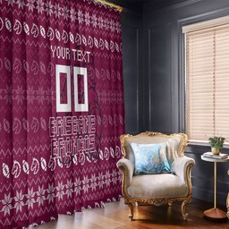 Personalized Brisbane Broncos Christmas Window Curtain Australian Rugby Fans - Pixelated Ugly Xmas Pattern Mascot Santa
