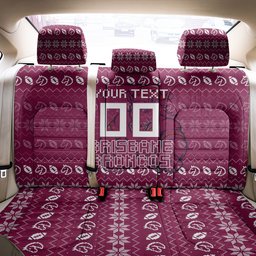 Personalized Brisbane Broncos Christmas Back Car Seat Cover Australian Rugby Fans - Pixelated Ugly Xmas Pattern Mascot Santa