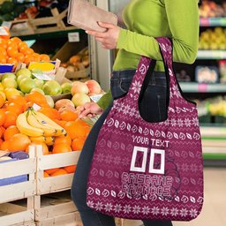 Personalized Brisbane Broncos Christmas Grocery Bag Australian Rugby Fans - Pixelated Ugly Xmas Pattern Mascot Santa