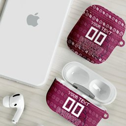 Personalized Brisbane Broncos Christmas AirPods Case Australian Rugby Fans - Pixelated Ugly Xmas Pattern Mascot Santa