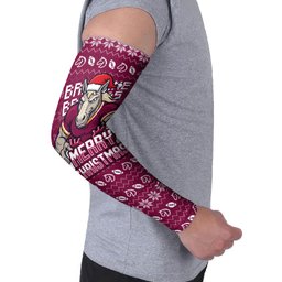 Personalized Brisbane Broncos Christmas Arm Sleeves Australian Rugby Fans - Pixelated Ugly Xmas Pattern Mascot Santa