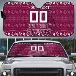 Personalized Brisbane Broncos Christmas Auto Sun Shade Australian Rugby Fans - Pixelated Ugly Xmas Pattern Mascot Santa