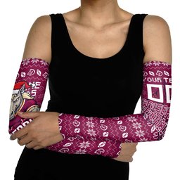 Personalized Brisbane Broncos Christmas Arm Sleeves Australian Rugby Fans - Pixelated Ugly Xmas Pattern Mascot Santa