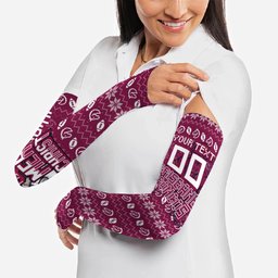 Personalized Brisbane Broncos Christmas Arm Sleeves Australian Rugby Fans - Pixelated Ugly Xmas Pattern Mascot Santa